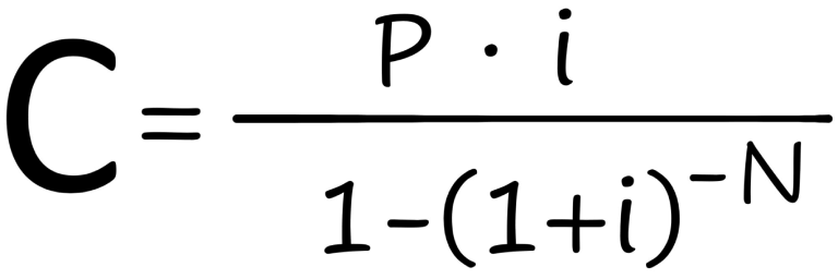 Fórmula para calcular la cuota mensual de una hipoteca por el sistema de amortización francés
